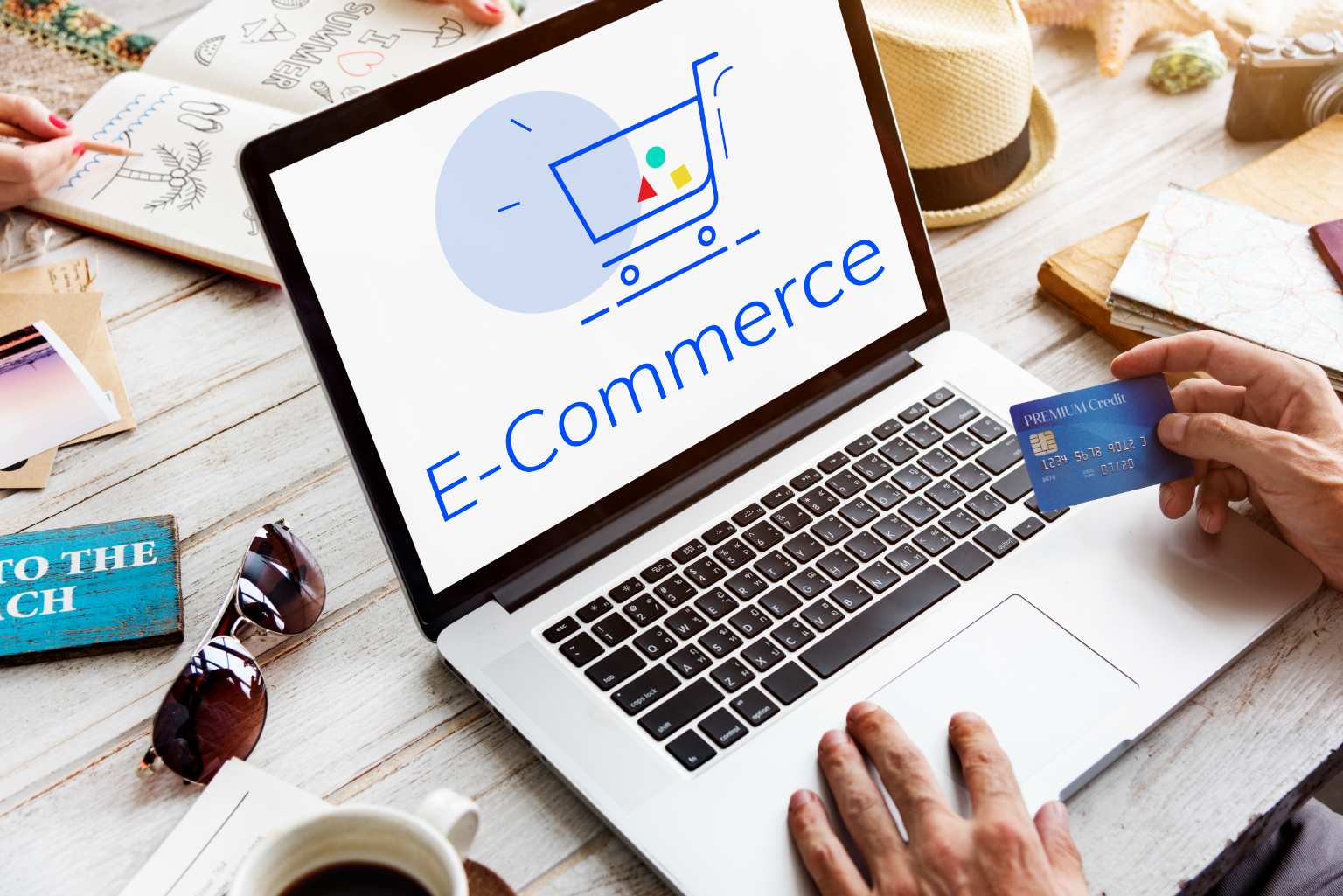 Ecommerce packages and laptop